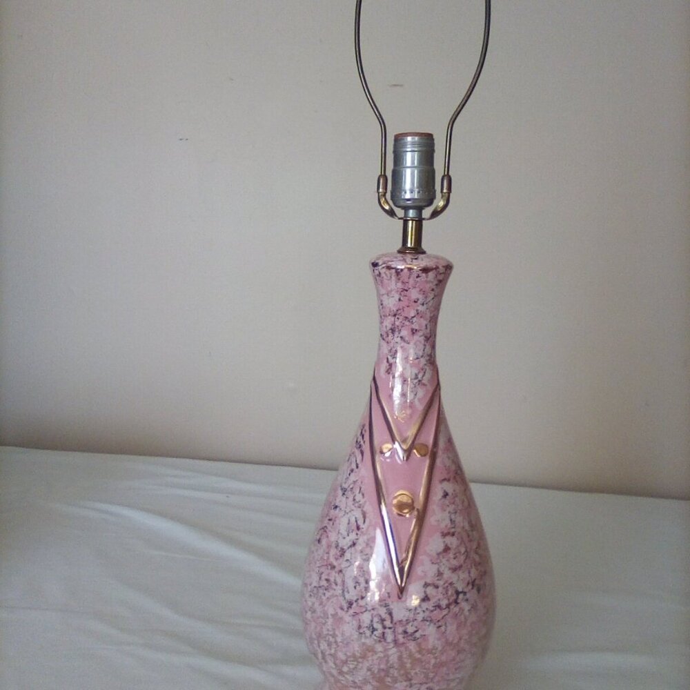 MCM Pink and Gold Bowling Pin Style Table Lamp